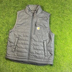 Carhartt Rain Defender Puffer Vest Grey L Quilted Logo Zip Closure Lightweight